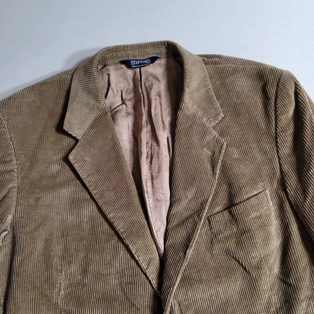 Stafford‎ Corduroy Blazer Mens 46R Tan Brown 100% Cotton Sport Coat Classic Fit